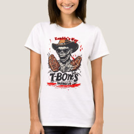 Zombie som äter en T-Bone Steak på en Vit T Shirt