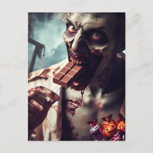 Zombie som äter Halloween-choklad Vykort (Framsida)
