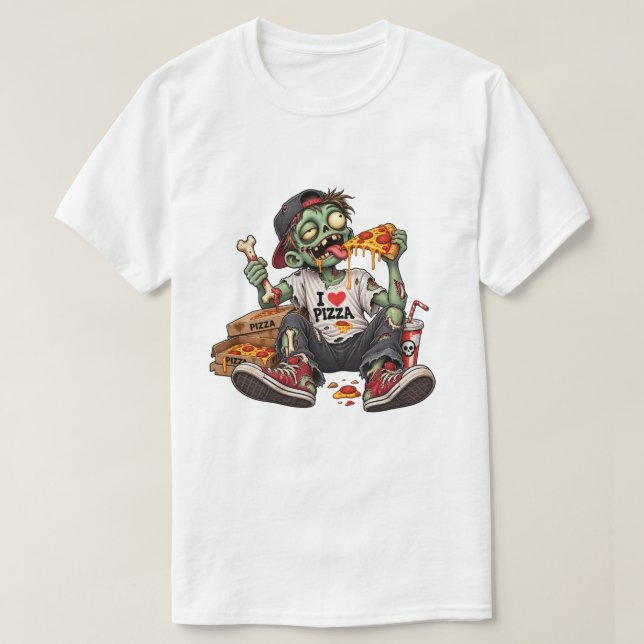 Zombie som äter Pizza Halloween T Shirt (Design framsida)