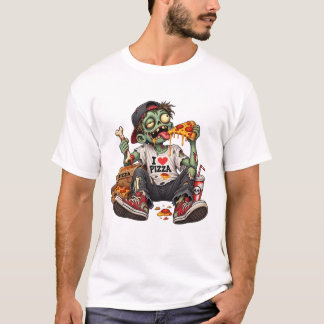 Zombie som äter Pizza Halloween T Shirt