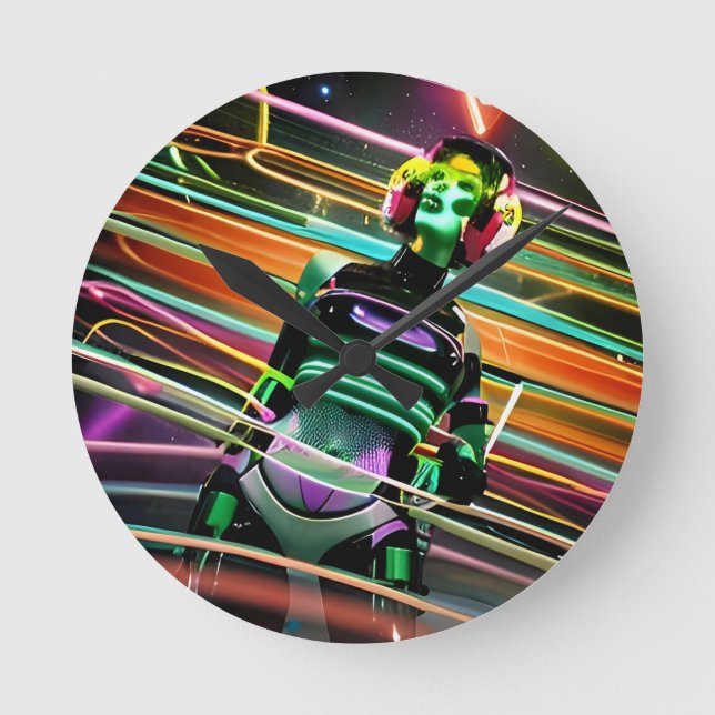 Zombie Space Disco Rund Klocka (Framsida)
