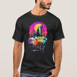 Zombie Spektral Dödskalle Skräck Kyrkogård Goth Fä T Shirt