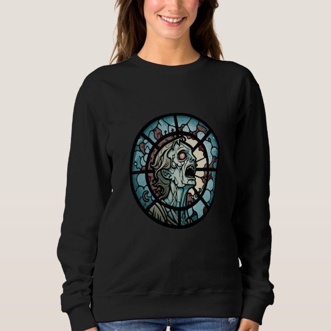 Zombie Stained Glass Headshot T Shirt (Framsida)