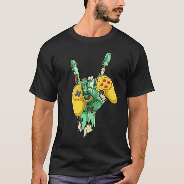 Zombie Sten Hand Holding Gaming Controller T Shirt (Framsida)
