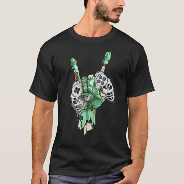 Zombie Sten Hand Holding Skeleton GamingController T Shirt (Framsida)