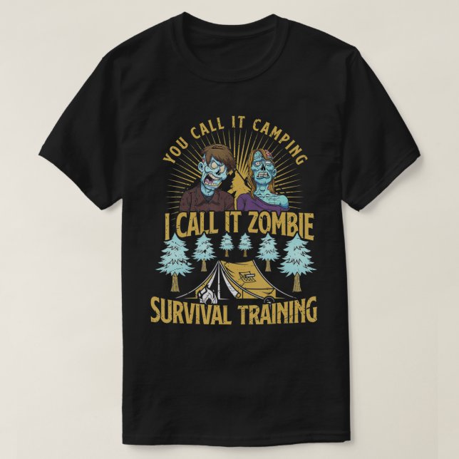 Zombie Survival Training Camping Funny Halloween T Shirt (Design framsida)