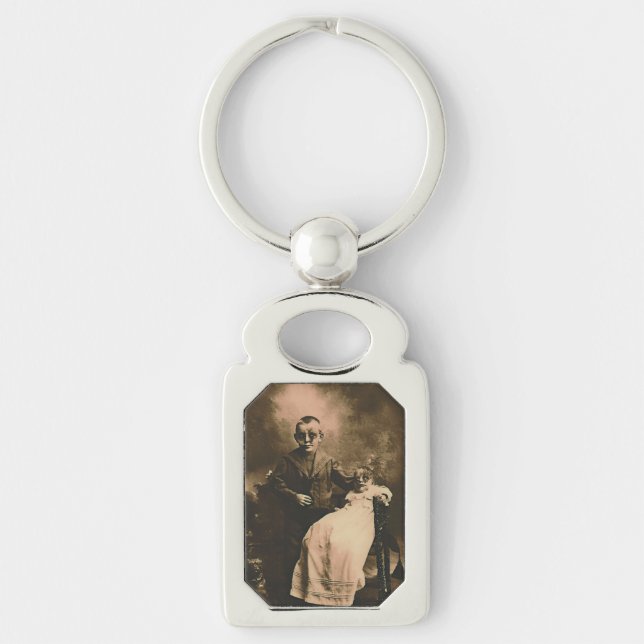 Zombie Syskon Rektangulärt Silverfärgad Nyckelring (Framsidan)