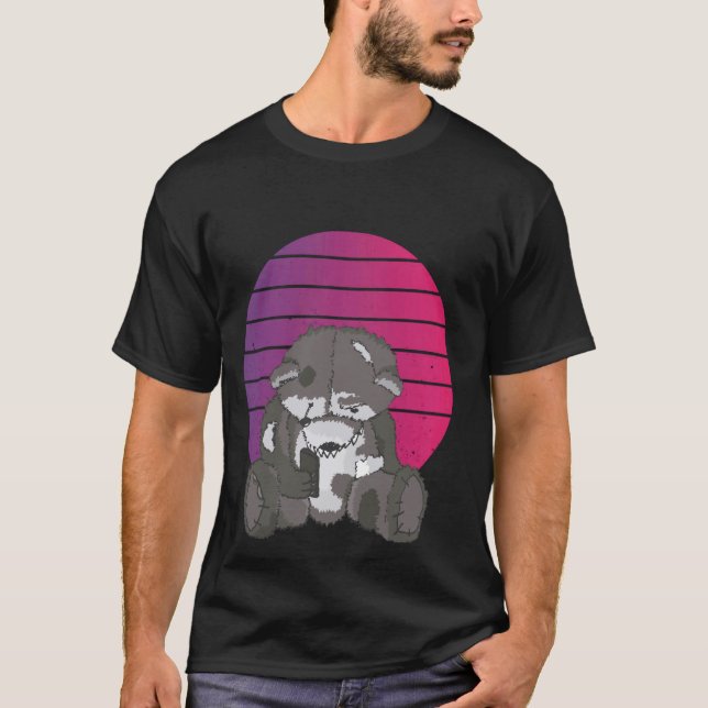 Zombie teddy pooky teddy läskig söt skräcktema t shirt (Framsida)