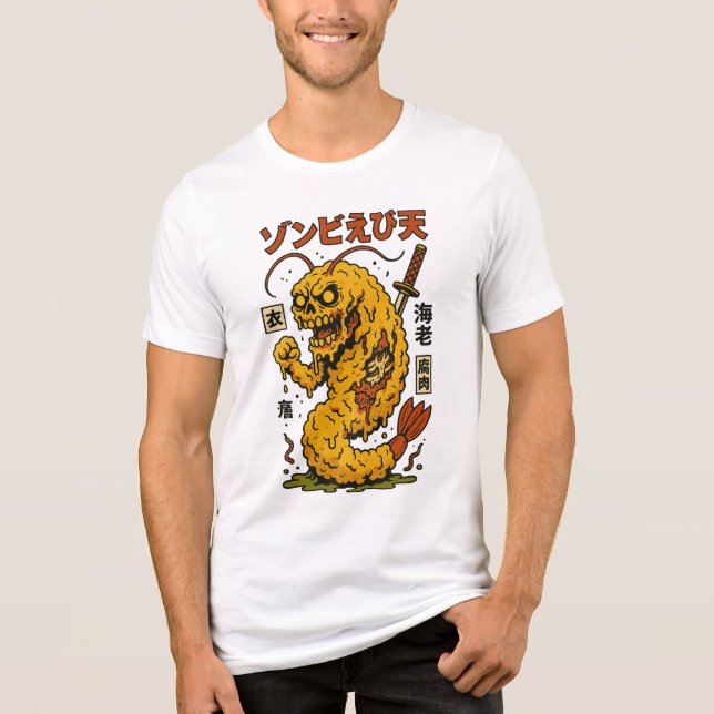 Zombie Tempura Shrimp - Creepy Kawaii Japanska Foo T Shirt (Framsida)