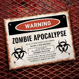 Zombie-themed party inbjudan med varningsskylt