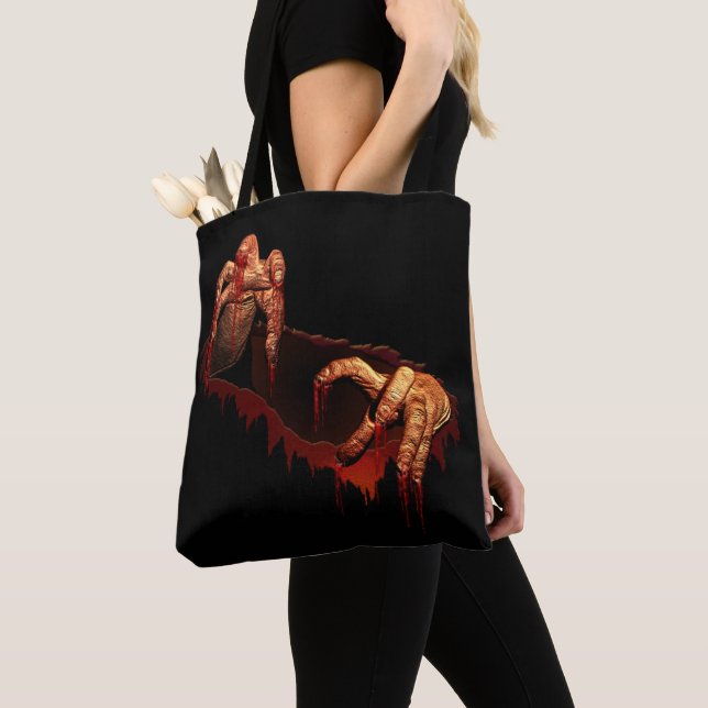 Zombie Tote Bag Halloween Gory Scary Zombie Bag Tygkasse (Närbild)