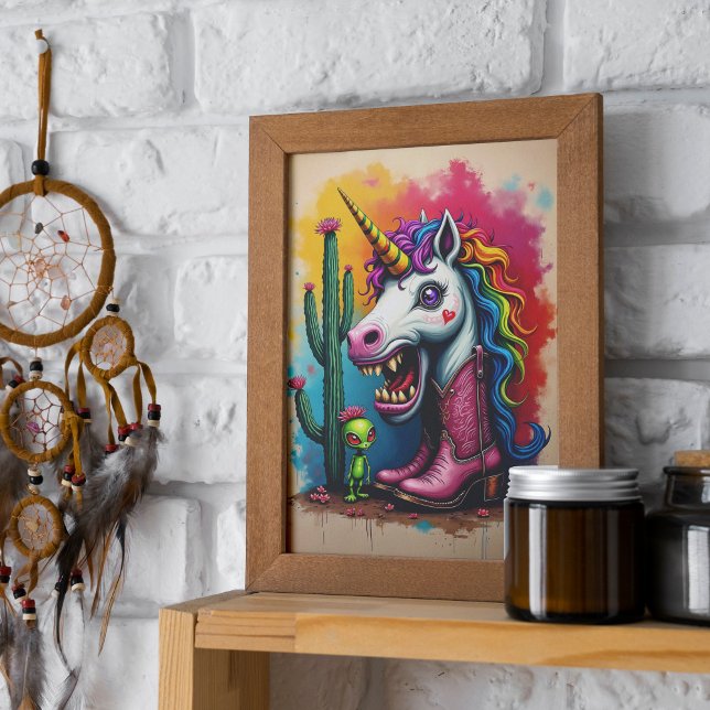 Zombie Unicorn Art Poster eller Decoupage Papper (Wild and trendy rainbow zombie unicorn poster.  Available in multiple sizes.)