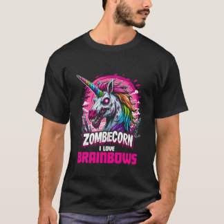 Zombie Unicorn Brains Gothic Funny I Love Brainbow T Shirt