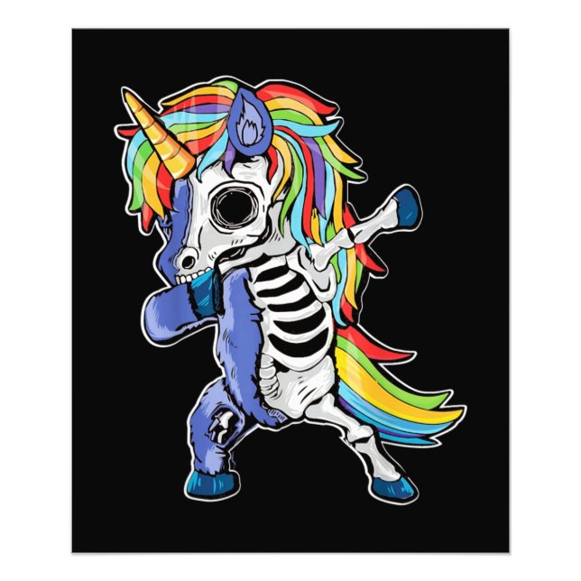 Zombie Unicorn Dabbing Skeleton Fototryck (Framsidan)