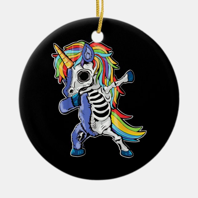 Zombie Unicorn Dabbing Skeleton Julgransprydnad Keramik (Framsidan)