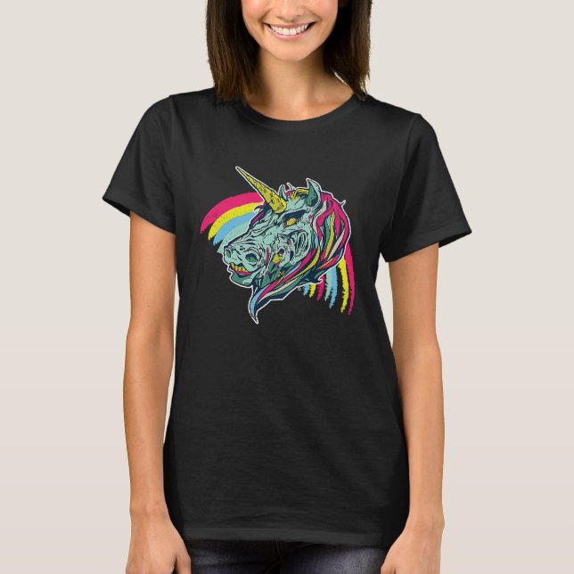 Zombie Unicorn Head Mythical Creature Pegasus Unic T Shirt (Framsida)