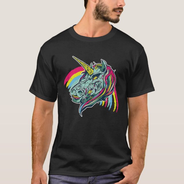 Zombie Unicorn Head Mythical Creature Pegasus Unic T Shirt (Framsida)