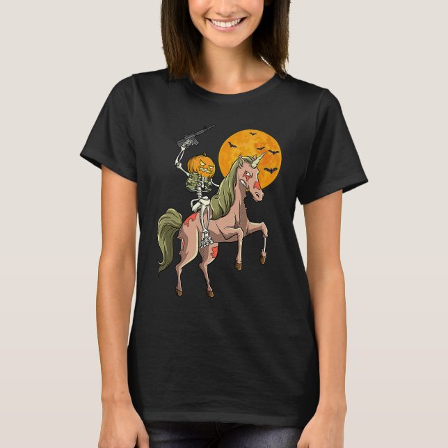 Zombie Unicorn Hunting Skeleton Halloween Hunter G T Shirt (Framsida)