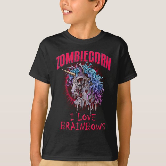 Zombie Unicorn I Kärlek Brainbows Punk Gothic Goth T Shirt (Framsida)