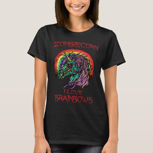 Zombie Unicorn I Love Brainbows Halloween Gothic G T Shirt (Framsida)