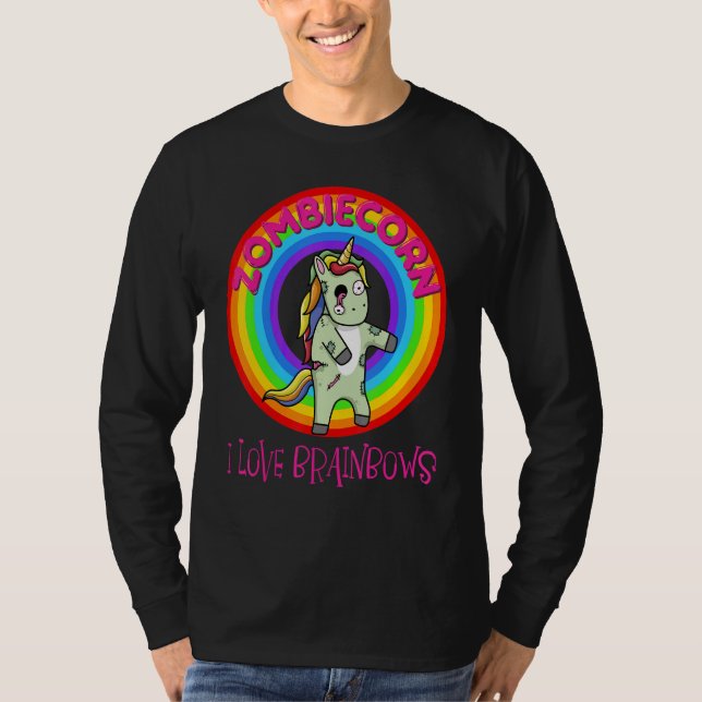 Zombie Unicorn Zombiecorn Halloween Rainbow T Shirt (Framsida)