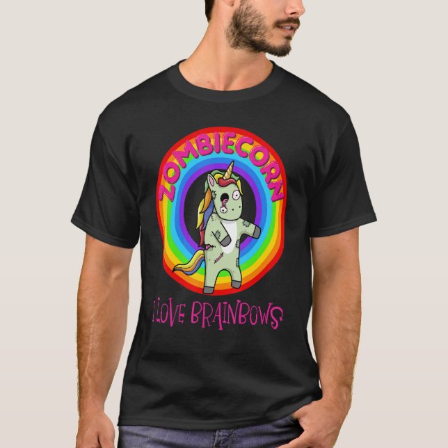 Zombie Unicorn Zombiecorn Halloween Rainbow T Shirt (Framsida)