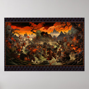 Zombie Uprising Feudal Japan - Trä Block Skriv ut Poster