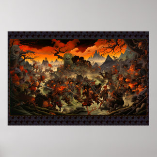 Zombie Uprising Feudal Japan - Trä Block Skriv ut Poster