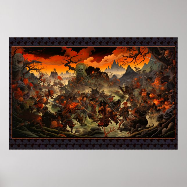 Zombie Uprising Feudal Japan - Trä Block Skriv ut Poster (Framsidan)