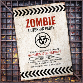 Zombie-utbrottsfest med grunge-text inbjudningar