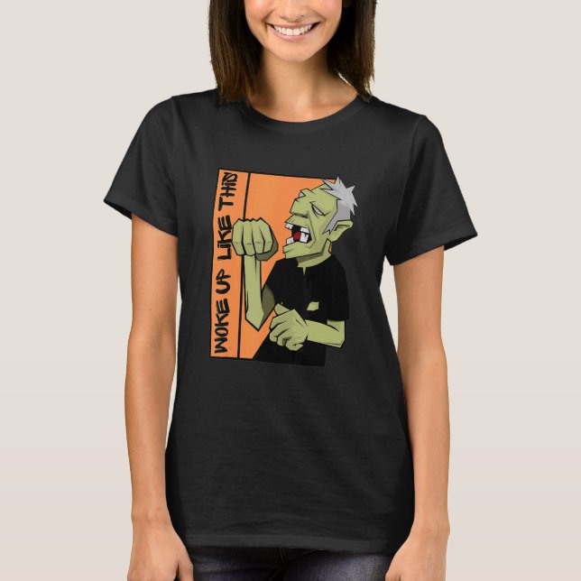 Zombie Vaknade Så Här Halloween T Shirt (Framsida)