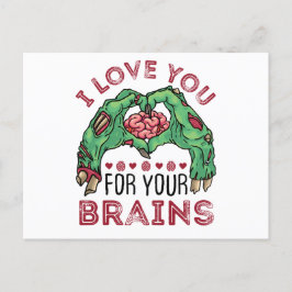 Zombie Valentine Day Funny Kärlek You for Brains Vykort