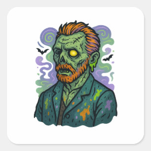 Zombie Van Gogh - Tecknad Tecknad Parody Fyrkantigt Klistermärke