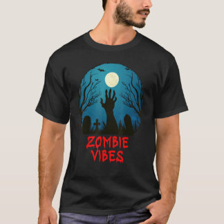 Zombie Vibes Månbelyst Kyrkogård Skrämmande Barn T Shirt