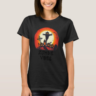 Zombie Vibes Månbelyst Kyrkogård  Skrämmande Pojka T Shirt