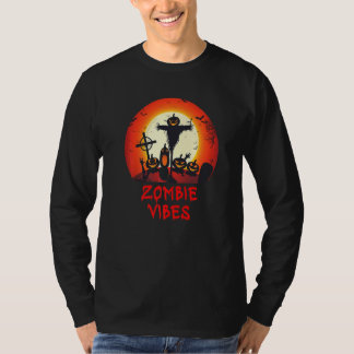 Zombie Vibes Månbelyst Kyrkogård Skrämmande Pojka T Shirt