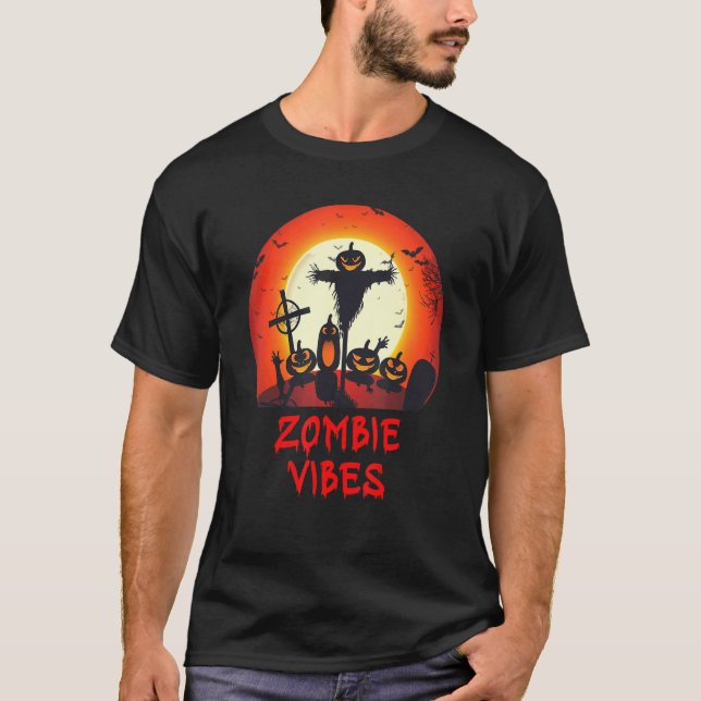 Zombie Vibes Moonlit Graveyard Scary Kids Boys A T Shirt (Framsida)