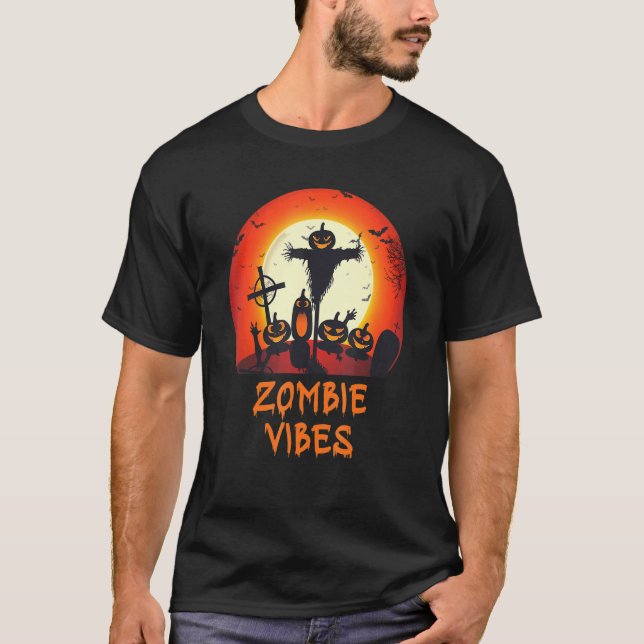 Zombie Vibes Moonlit Graveyard Scary Kids Boys Ad T Shirt (Framsida)