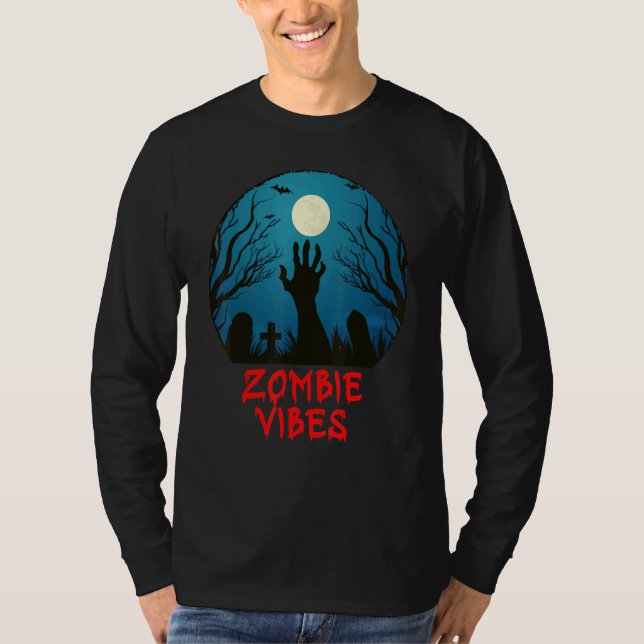 Zombie Vibes Moonlit Graveyard  Scary Kids Boys Ad T Shirt (Framsida)