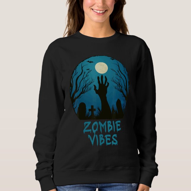Zombie Vibes Moonlit Graveyard  Scary Kids Boys Ad T Shirt (Framsida)