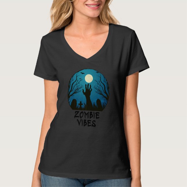 Zombie Vibes Moonlit Graveyard  Scary Kids Boys Ad T Shirt (Framsida)