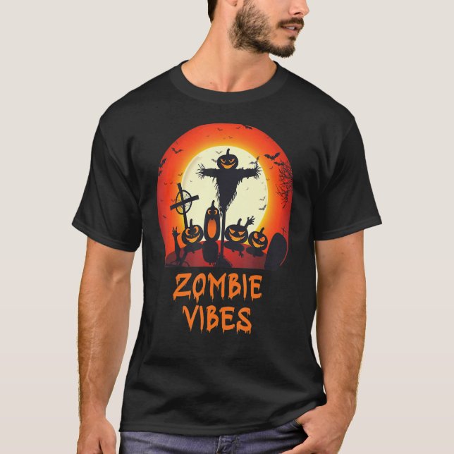 Zombie Vibes Moonlit Graveyard Scary Kids Boys Ad T Shirt (Framsida)