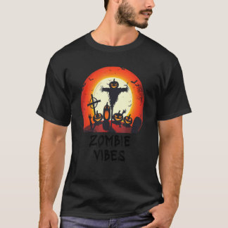 Zombie Vibes Moonlit Graveyard Scary Kids Boys Ad T Shirt