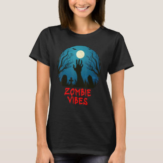 Zombie Vibes Moonlit Graveyard Scary Kids Boys Ad T Shirt