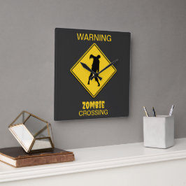Zombie Warning Halloween Fyrkantig Klocka