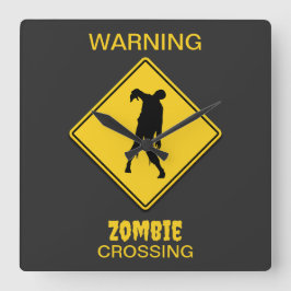 Zombie Warning Halloween Fyrkantig Klocka