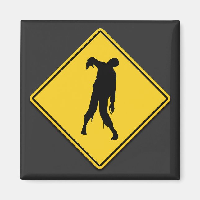 Zombie Warning Halloween Magnet (Framsidan)