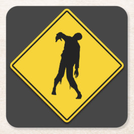 Zombie Warning Halloween Underlägg Papper Kvadrat