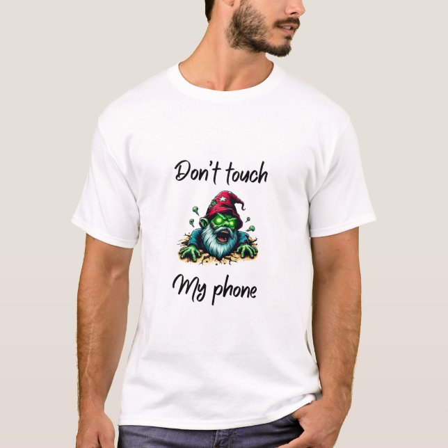 Zombie Wizard – “Don’t Touch My Phone” Warning Art T Shirt (Framsida)
