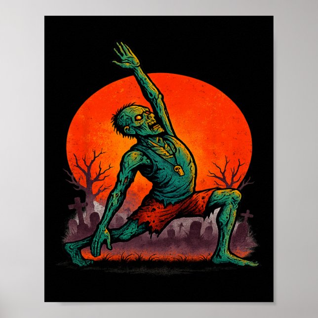 Zombie Yoga Odöd Stracka Pose Skumrask Månsken H Poster (Framsidan)